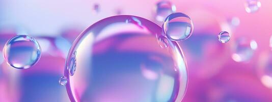 ai generato generativo ai, astratto pastello rosa blu viola sfondo con iridescente magico aria bolle, sfondo con bicchiere palle o acqua gocce foto