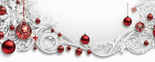 ai generato festivo Natale ornamenti su nevoso design foto