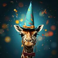 ai generato un' giraffa nel un' compleanno cappello foto