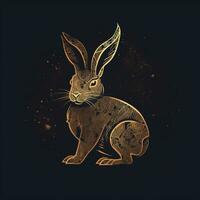 ai generato abbozzato logo con un' coniglio nel oro su un' nero sfondo. generativo ai foto
