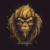 ai generato abbozzato logo con un' gorilla testa nel oro su un' nero sfondo. generativo ai foto