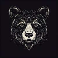 ai generato abbozzato logo con un' orso testa nel bianca su un' nero sfondo. generativo ai foto