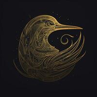 ai generato abbozzato logo con un' uccello nel oro su un' nero sfondo. generativo ai foto