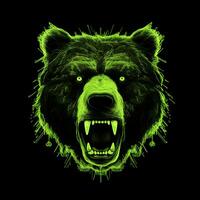 ai generato un' portafortuna logo con un' orso testa nel verde neon. generativo ai foto