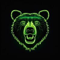 ai generato un' portafortuna logo con un' orso testa nel verde neon. generativo ai foto