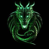 ai generato un' portafortuna logo con un' Drago nel verde neon. generativo ai foto