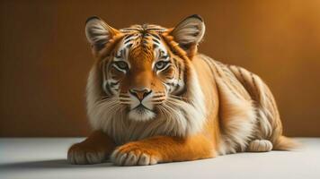ai generato ritratto di un' tigre su un' Marrone sfondo. studio fotografia. generativo ai foto