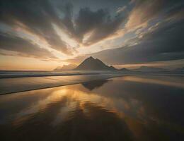 ai generato bellissimo tramonto al di sopra di vestrahorn montagna nel Islanda, Europa. generativo ai foto