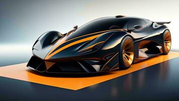 ai generato un' gli sport concetto auto nel nero e arancia colori. generativo ai foto