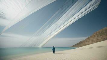 ai generato uomo a piedi su il bianca sabbia dune di il grande sabbia dune nazionale parco, generativo ai foto