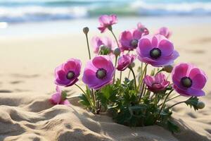 ai generato fiori su spiaggia foto