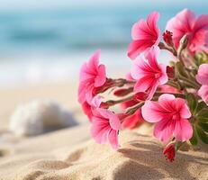 ai generato fiori su spiaggia foto