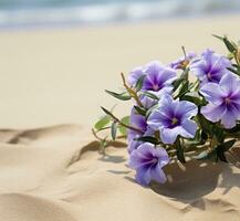 ai generato fiori su spiaggia foto