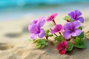 ai generato fiori su spiaggia foto