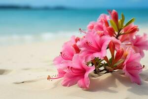 ai generato fiori su spiaggia foto