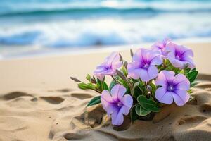 ai generato fiori su spiaggia foto