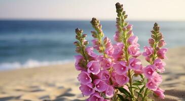 ai generato fiori su spiaggia foto