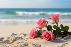 ai generato fiori su spiaggia foto