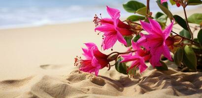 ai generato fiori su spiaggia foto