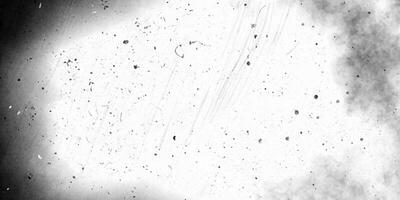 sporco monocromatico copertura schermo effetto uso per grunge sfondo e Vintage ▾ stile. astratto polvere particella e polvere grano struttura con bianca centro e nero frontiere foto