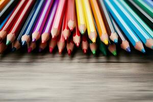 ai generato colore tavolozza scuola matite visualizzazione un Vettore di vivace colori foto