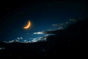 ai generato notturno fascino metà Luna nel il sereno presto sera cielo foto