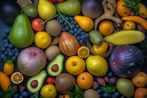 ai generato molti diverso frutta colorato sfondo. neurale Rete ai generato foto