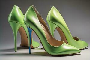 ai generato alto tacco donne scarpe su un' solido colore sfondo. ai generativo foto