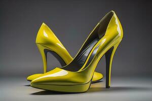 ai generato alto tacco donne scarpe su un' solido colore sfondo. ai generativo foto