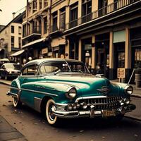 ai generato Vintage ▾ americano auto su il strade di nuovo orleans, Louisiana. generativo ai foto