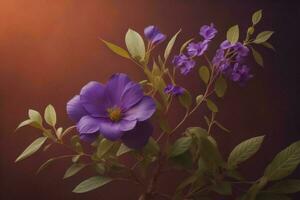 ai generato viola fiori su un' buio sfondo con un' posto per il tuo testo. generativo ai foto