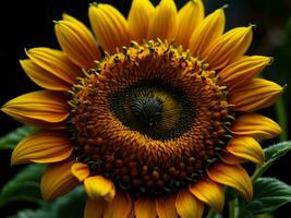 ai generato girasoli su un' nero sfondo. girasole fioritura. generativo ai foto