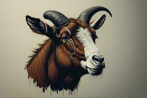 ai generato ritratto di un' capra con corna su un' bianca sfondo. 3d illustrazione. ai generato foto