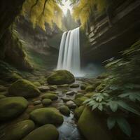 ai generato bellissimo cascata nel il foresta, generativo ai foto