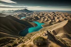 ai generato bellissimo panoramico Visualizza di il lago nel il deserto. generativo ai foto