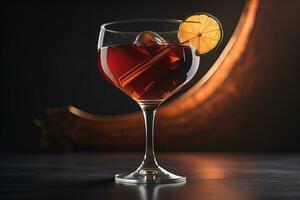 ai generato cocktail con rosso vino e lime su un' nero sfondo. generativo ai foto