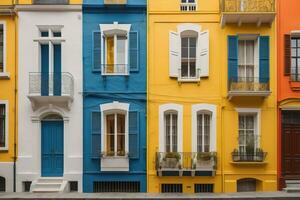 ai generato colorato finestre di un' tipico Casa nel il città, ai generativo foto