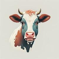 ai generato illustrazione di un' ritratto di un' mucca su un' grigio sfondo. ai generativo foto