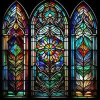 ai generato macchiato bicchiere finestra nel il cattolico Chiesa. colorato macchiato bicchiere finestra. generativo ai foto