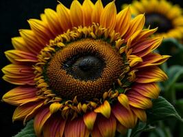 ai generato bellissimo girasole su un' nero sfondo. avvicinamento. generativo ai foto