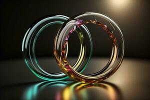 ai generato colorato bicchiere anelli su un' nero sfondo. ai generativo foto