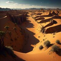 ai generato deserto paesaggio con blu cielo e bianca nuvole. generativo ai foto