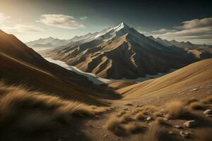 ai generato montagne nel il deserto a tramonto. generativo ai foto