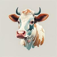 ai generato illustrazione di un' ritratto di un' mucca su un' grigio sfondo. ai generativo foto