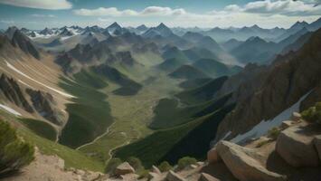 ai generato panoramico Visualizza di il montagne e valle. ai generato foto