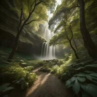 ai generato bellissimo cascata nel il foresta, generativo ai foto