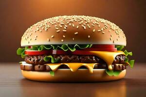 ai generato un' Hamburger è mostrato su un' tavolo foto