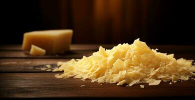 ai generato grattugiato parmigiano formaggio al di sopra di nero sfondo con copia spazio foto