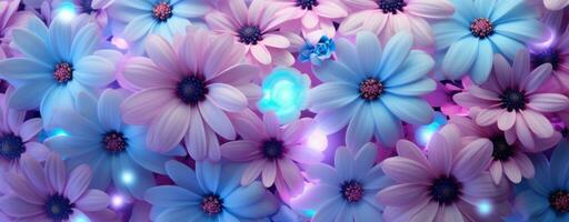 ai generato bellissimo sfondo con viola e blu fiori foto
