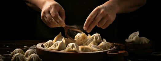 ai generato un' persona dumping Ravioli in altro cibo foto